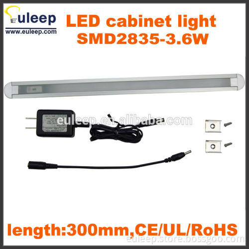 New Style Aluminum +Pc 12v Led wardrobe Light under cabinet light with touch dimmer switch,300mm,3.6w